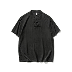 夏季大码风棉麻亚麻宽松短袖盘扣复古中式日系T恤潮F18/P50，男装T恤，钱塘713