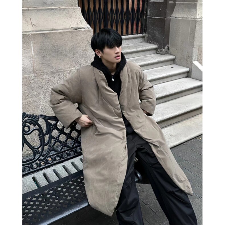 MH03-P145 韩系慵懒风长款绒面棉服加厚保暖棉衣外套男图片