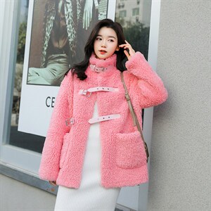 2021女装颗粒绒外套短款秋冬新款宽松百搭皮毛一体羊羔毛大衣潮图片