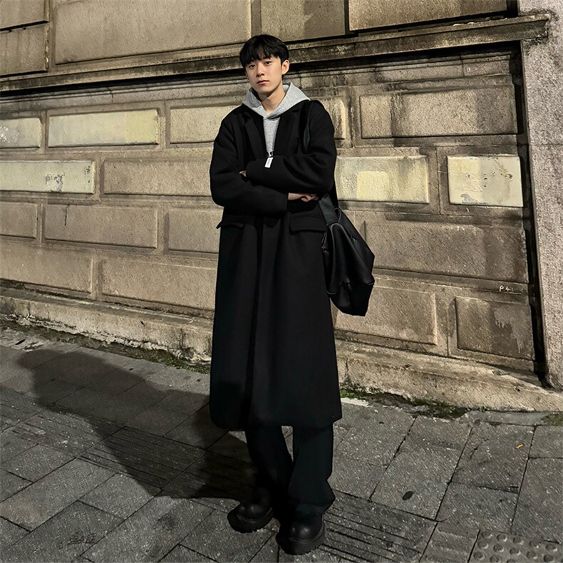 （加棉）韩系中长款呢子大衣cleanfit过膝加长风衣外套Y905-P135，男装风衣，星座1004-3