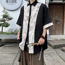 C431-P402024夏季设计感新中式短袖衬衫潮牌宽松风衬衫，男装衬衫，星座512-6