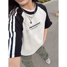 抖音得物品质二开240克宽松纯棉美式潮牌插肩三杠织带短袖T恤，男装T恤，电商A486-1