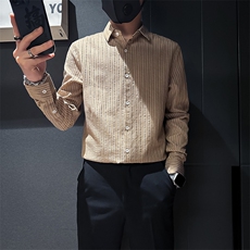 店主风条纹衬衫男长袖修身潮流百搭社会小伙301C-CS07-P58控78，男装衬衫，星座301C（原B323）