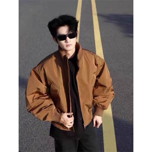 抖音得物 美式潮休闲夹克春季立领纯色复古工装加厚棉服外套MF01图片