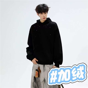300克华棉复合钉珠工艺+刺绣连帽卫衣男女宽松休闲上衣帽衫图片