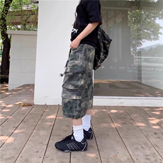 美式复古晕染迷彩重工宽松多口袋牛仔裤女男直筒工装炮弹裤七分裤，男装牛仔裤，星座506A