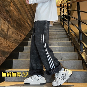 2025秋冬新款扎染三条杠宽松阔腿裤K1254常规P55控78,加绒P58控88图片
