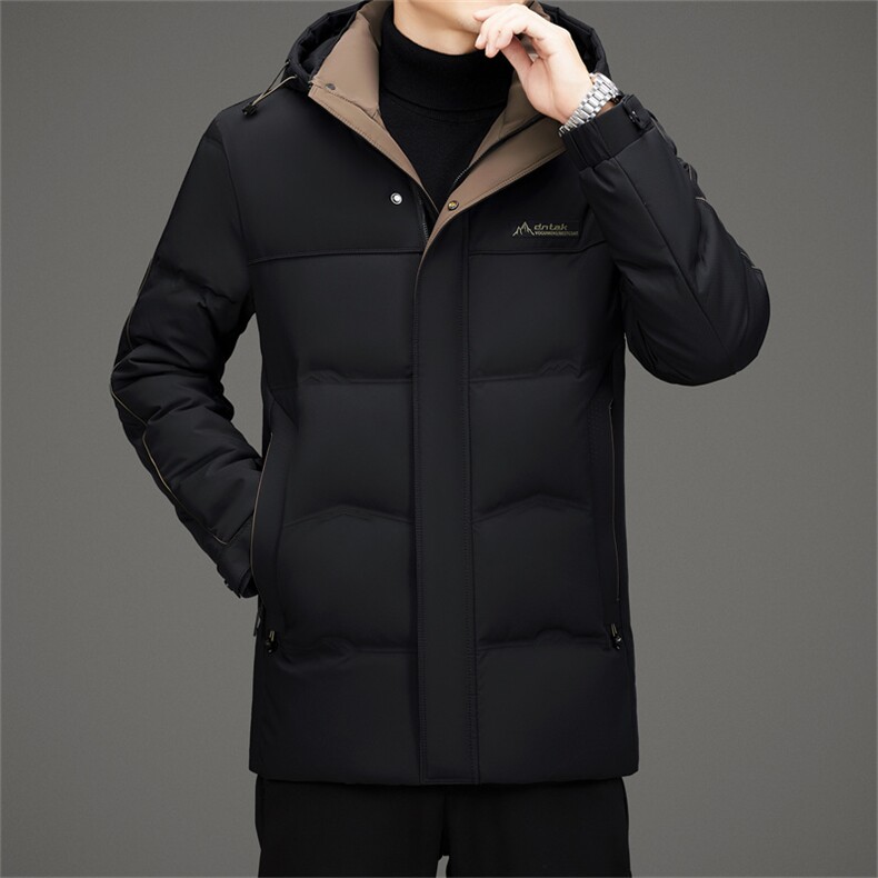 中老年可脱卸帽中长款90绒羽绒服外套男中年羽绒服大衣限价368元,男装羽绒服,钱塘723