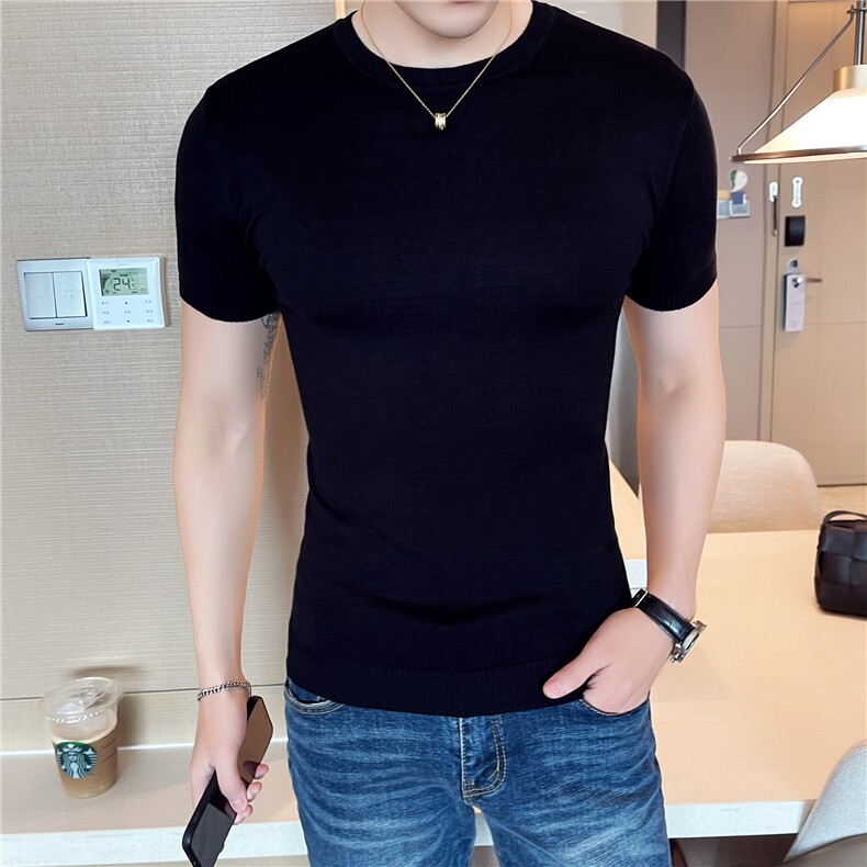 针织衫毛衣男M02/p40春夏短袖修身圆领纯色内搭打底衫线衣男,男装针织衫/毛衣,电商D303