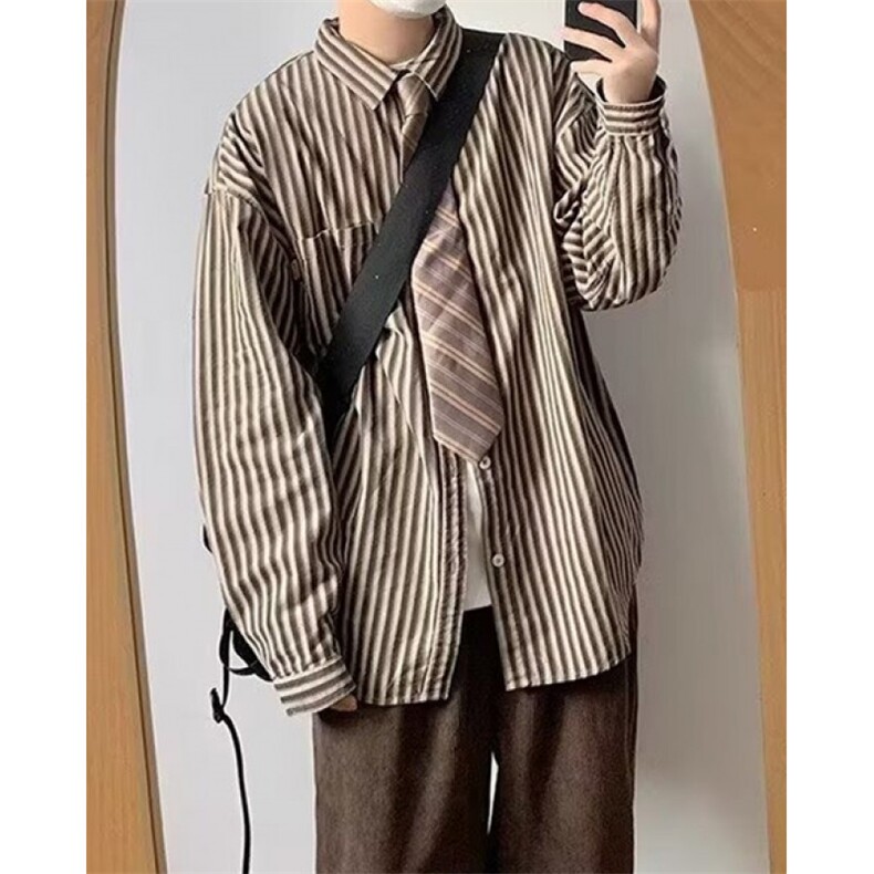 [006]条纹衬衫长袖男灯芯绒宽松半袖体恤上衣A079-CS3014-P33,男装T恤,电商A079