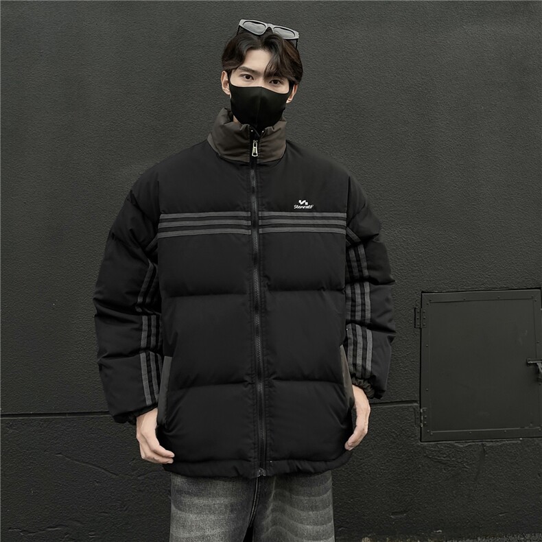冬装新品美式条纹织带棉服刺绣logo棉衣休闲外套男G1100P118,男装棉衣,电商A339