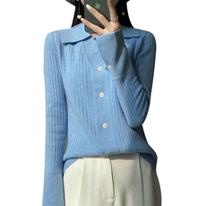 单排扣POLO领2024年秋季羊毛纯色长袖羊毛针织衫，女装羊毛衫，冀清阳荣