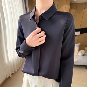 衬衫女Polo长袖春夏新款暗门襟设计感小众气质职业白衬衣图片