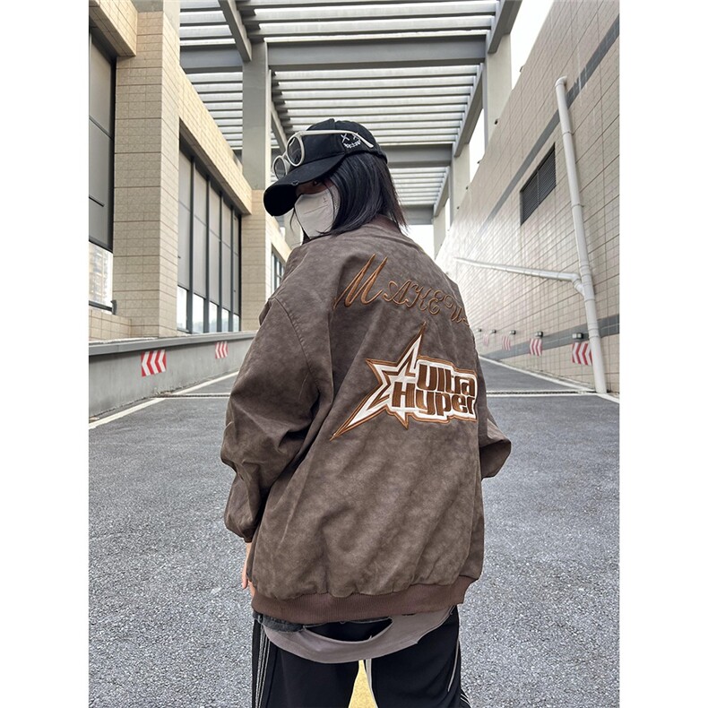 G90-P50秋冬美式街头复古水洗字母刺绣棒球服夹克男嘻哈宽松,男装T恤,电商B323A