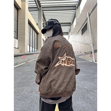 G90-P50秋冬美式街头复古水洗字母刺绣棒球服夹克男嘻哈宽松，男装T恤，电商B323A