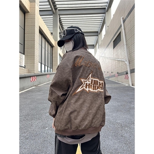 G90-P50 秋冬美式街头复古水洗字母刺绣棒球服夹克男嘻哈宽松图片