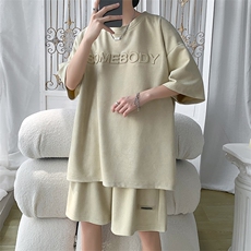 夏季宽松钢印麂皮绒套装男T恤短裤两件套港风B299-X5398-P70控88，男装牛仔裤，电商A061-1