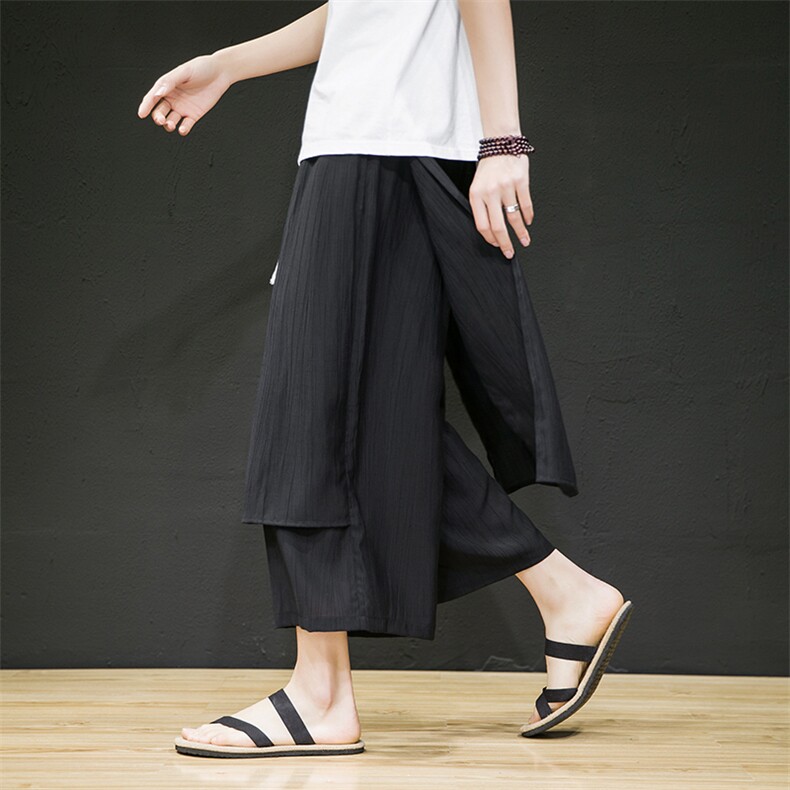 2025夏季风新款两片式休闲宽松裤九分裤黑色K129-P70，男装休闲裤，电商B277A（原A068）