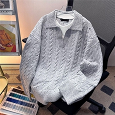 复古加厚假两件polo领针织衫宽松保暖休闲男女休闲毛衣3522P60，男装针织衫/毛衣，星座410-2