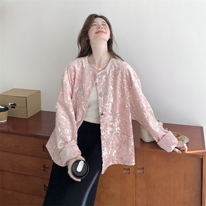 粉色复古亮片小香风西装外套女2025秋季新款今年流行新中式小西服图片