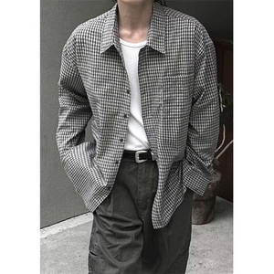 长袖衬衫男士春秋季港风格子上衣宽松百搭衬衣外套 C3016图片