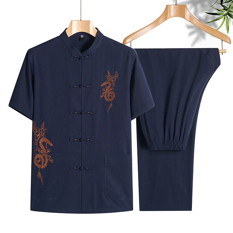 风唐装套装爸爸男款中式短袖夏装爷爷汉服宽松TR2185-P95,男装民族服装,星座1105-3