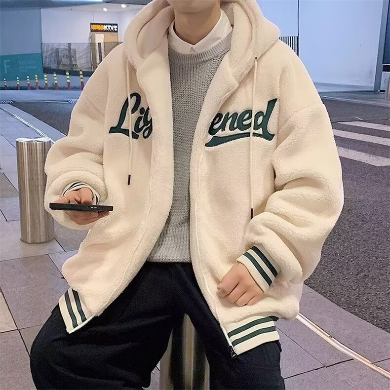 摇粒绒卫衣外套男生冬季青少年加绒加厚美式潮牌大码羊羔毛棒球服,女装短外套,星座1210-1