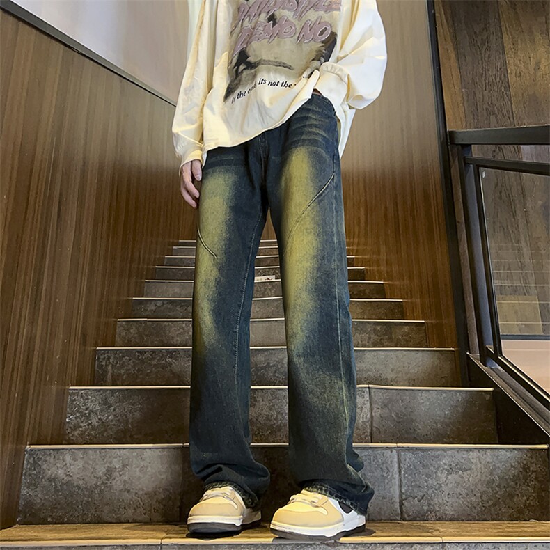 美式ins高街hiphop微喇重工艺水洗复古蓝牛仔裤货号K2322-1P60图片