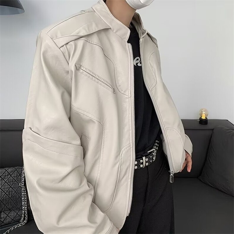 皮夹克外套男秋冬美式复古高街重磅PU皮衣短款痞帅机车服,男装夹克,星座506A