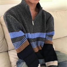 【有货】DMY307-特批50立领条纹毛衣男冬季新款套头半拉链针织衫，男装针织衫/毛衣，星座603-2