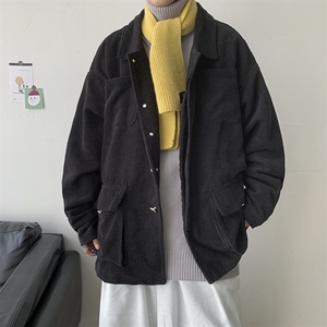 港风情侣灯芯绒夹克外套多口袋工装宽松衬衫潮男女日系 H203/P85图片