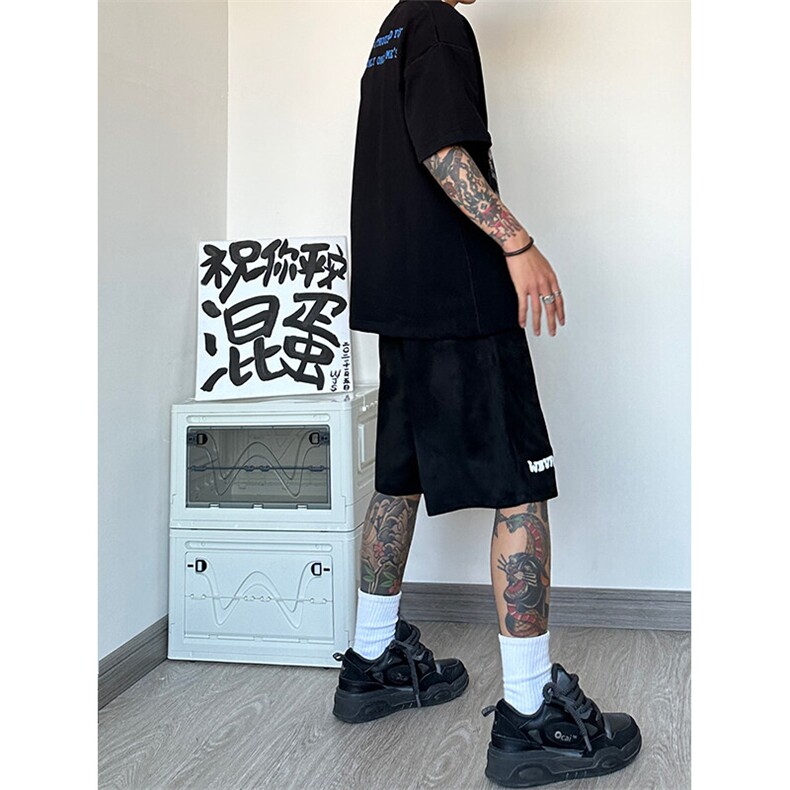 重磅短裤男美式高街麂皮5分裤夏季大码oversize宽松休闲篮球裤子,男装休闲裤,电商A014
