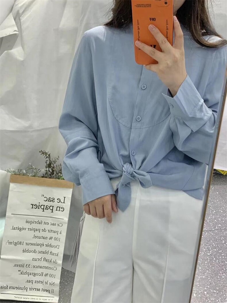 春季新款天丝衬衫，女装衬衫，影白