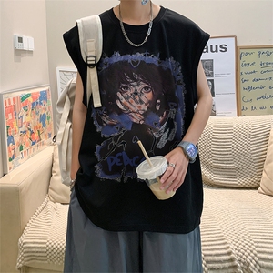 直播品质 重磅纯棉 220克美式印花宽松背心男女无袖t恤潮BX382P25图片