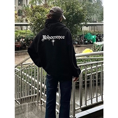 华棉下坠星星歌特标语刺绣连帽卫衣男女A1063-常规P50加绒P55，男装卫衣，星座1505