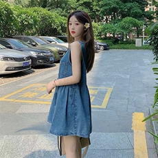 随手一搭就时髦!设计感泡泡袖女牛仔背带裙奶系穿搭套装，男装牛仔裤，星座506A