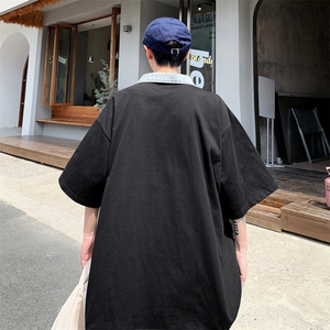 男短袖衬衫领翻领polo衫男商务休闲冰丝百搭T恤男牛仔领PO图片
