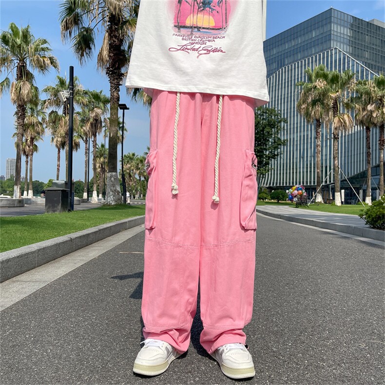 裤子男夏季设计感小众拼色宽松直筒运动裤潮牌潮流休闲裤,男装休闲裤,星座716-4