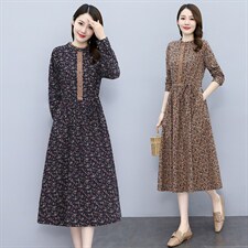 高档全棉碎花连衣裙女2026春新款收腰显瘦蕾丝拼接减龄长袖裙子图片