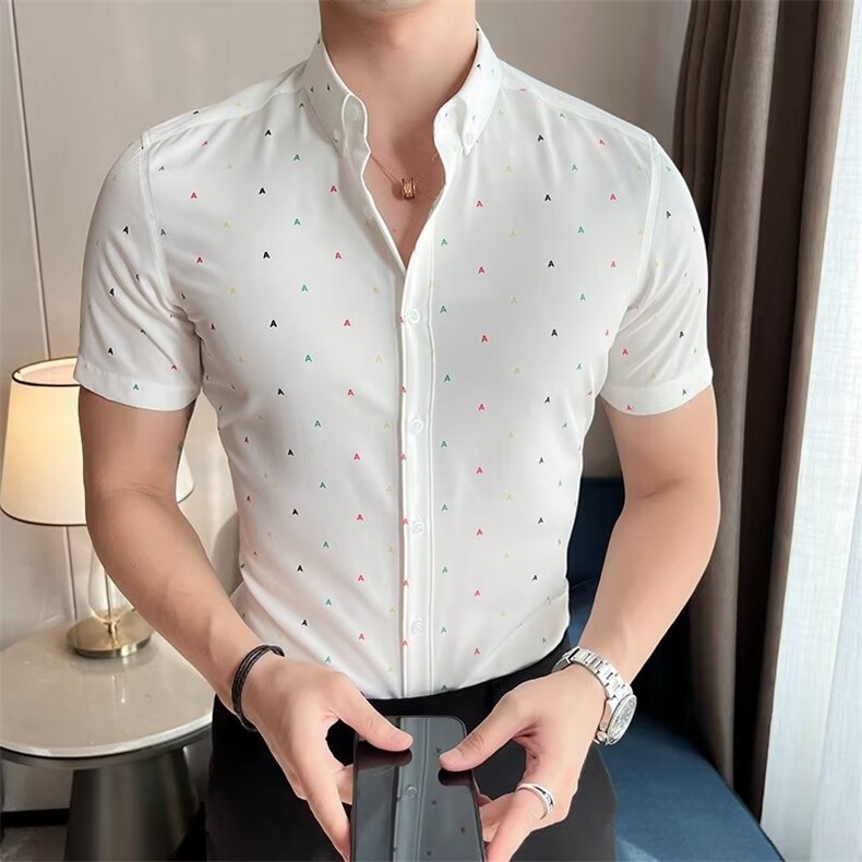 高质量弹力休闲冰丝短袖衬衫直播抖音商场D011310B-1P45,男装T恤,星座310B-1