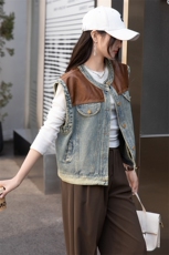 撞色拼接小众设计感十足水洗牛仔马甲女24秋季新款时尚帅气酷飒范，女装马甲，美拉德工厂直营店