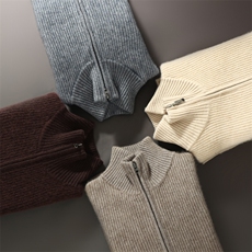 2025秋冬新款半开翻领长袖羊绒衫，男装羊绒套衫，蒙亿羊绒