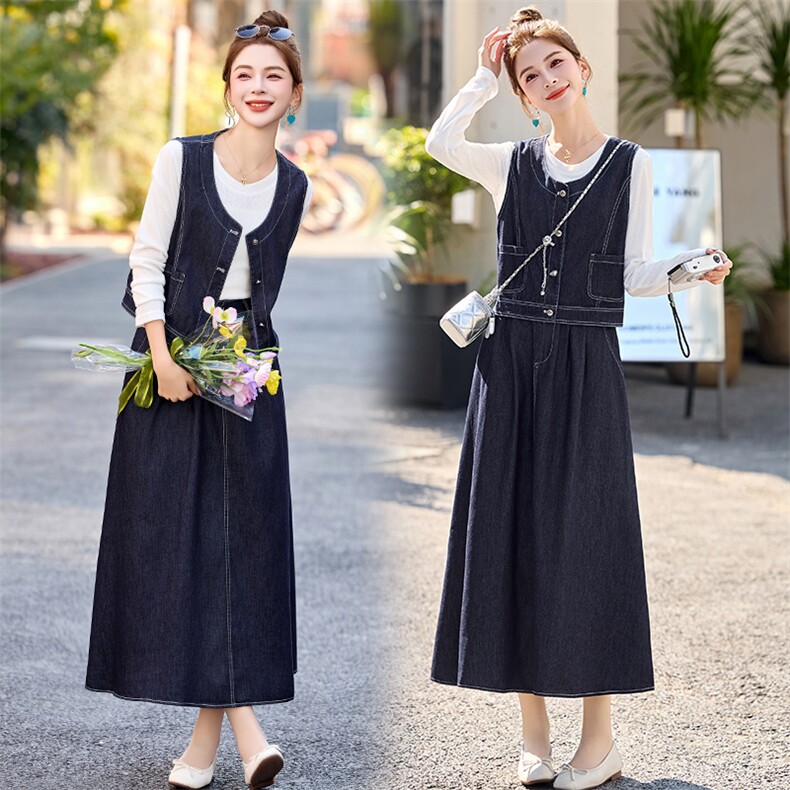 时尚休闲牛仔裙女2025春夏季新款减龄马甲打底衫半身裙,女装连衣裙,简韵佳