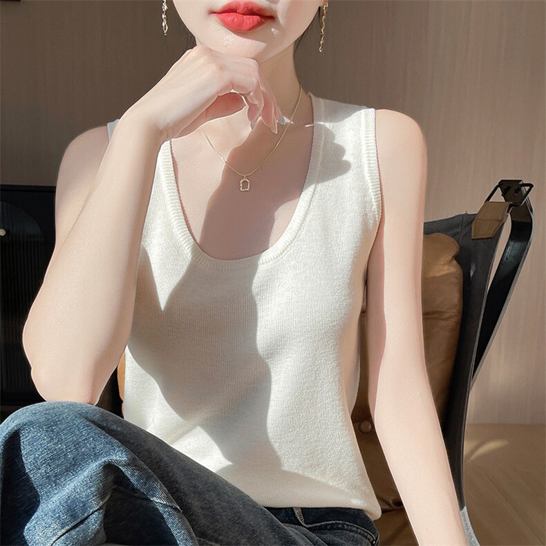 2025年显瘦大v领短款吊带背心女夏季外穿时髦亲肤打底无袖针织衫,女装背心吊带,皓宇羊绒