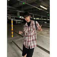 格子衬衫男夏季美式复古翻领短袖高级感潮牌廓形外套C201，男装衬衫，星座1116A（原606A-3）