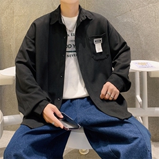 2026春夏装新款宽松贴标华夫格长袖衬衫男CS9966/特P28黑，男装衬衫，电商A094
