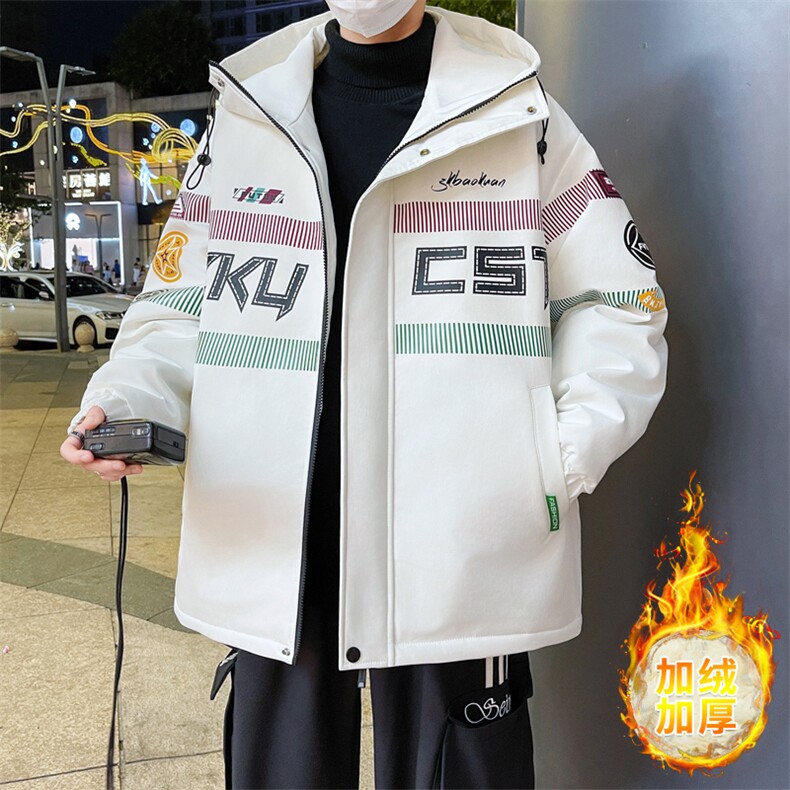 港风秋冬男士加绒加厚夹克男宽松时尚连帽棉衣男外套MY1687-P73图片