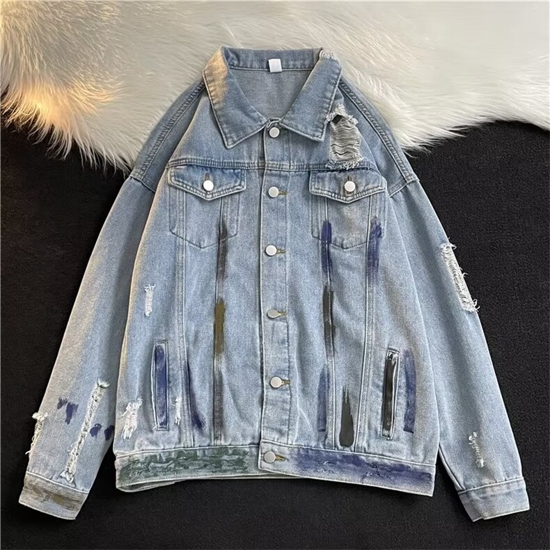 JK8864-P59美式复古水洗小众扎染破洞牛仔外套，男装工装外套，电商B323A
