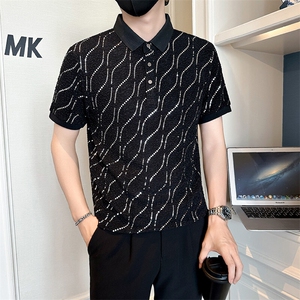店主风社会小伙男士亮面翻领POLO衫男休闲上衣301A-1/PL117/P53图片