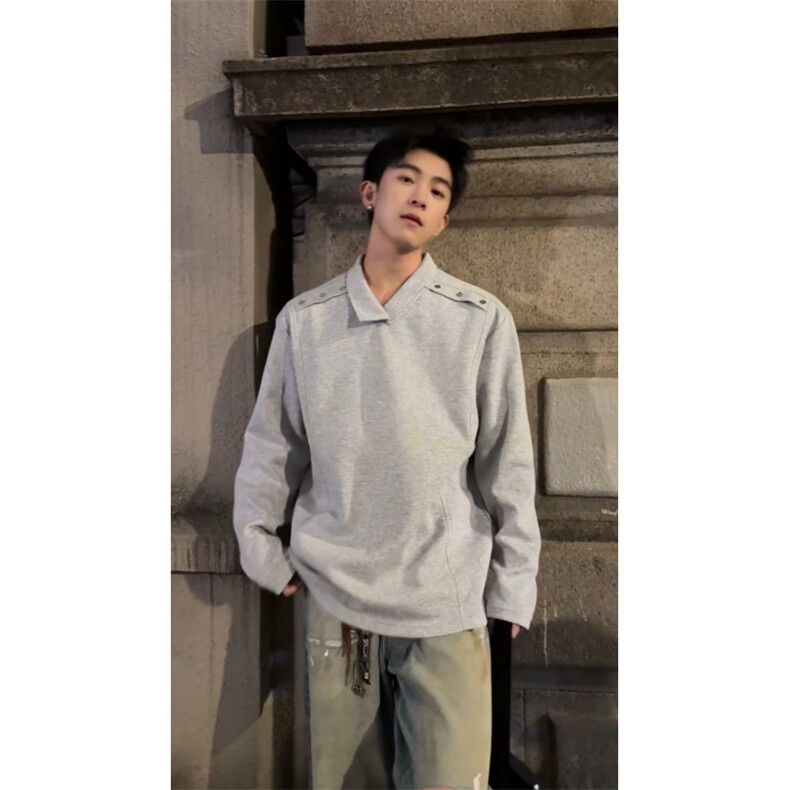 美式翻领polo长袖卫衣不规则解构领长袖T上衣外套504-T551-特P26,男装T恤,星座504